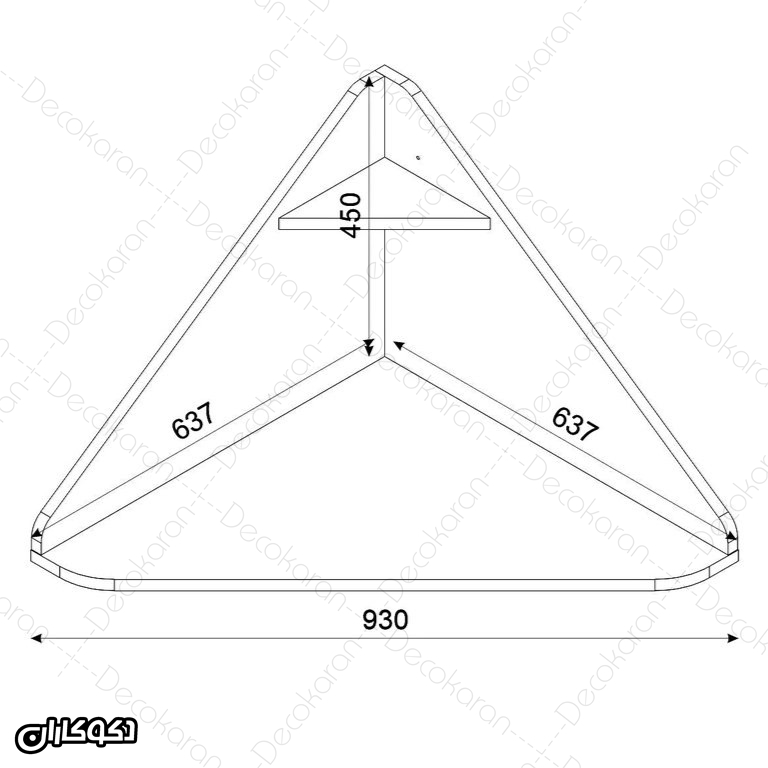 ابعاد میز تحریر MDF کنج دیواری مدل MT124 دکوکاران با عرض 93 و عمق 45 سانتی متر