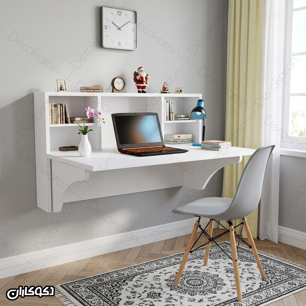 میز تحریر تاشو دیواری مدل MT135 با کتابخانه باز