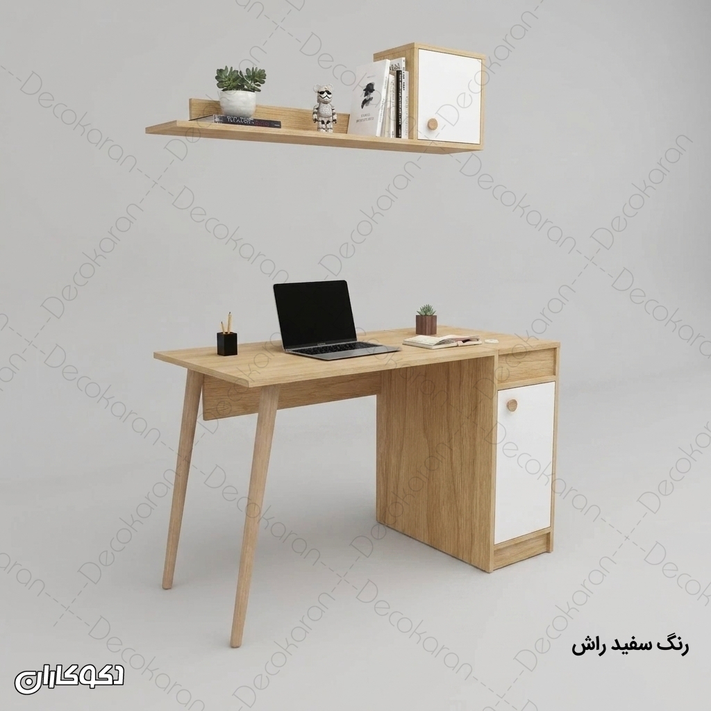 ابعاد میز تحریر MDF مدل MT145 دکوکاران با شلف دیواری