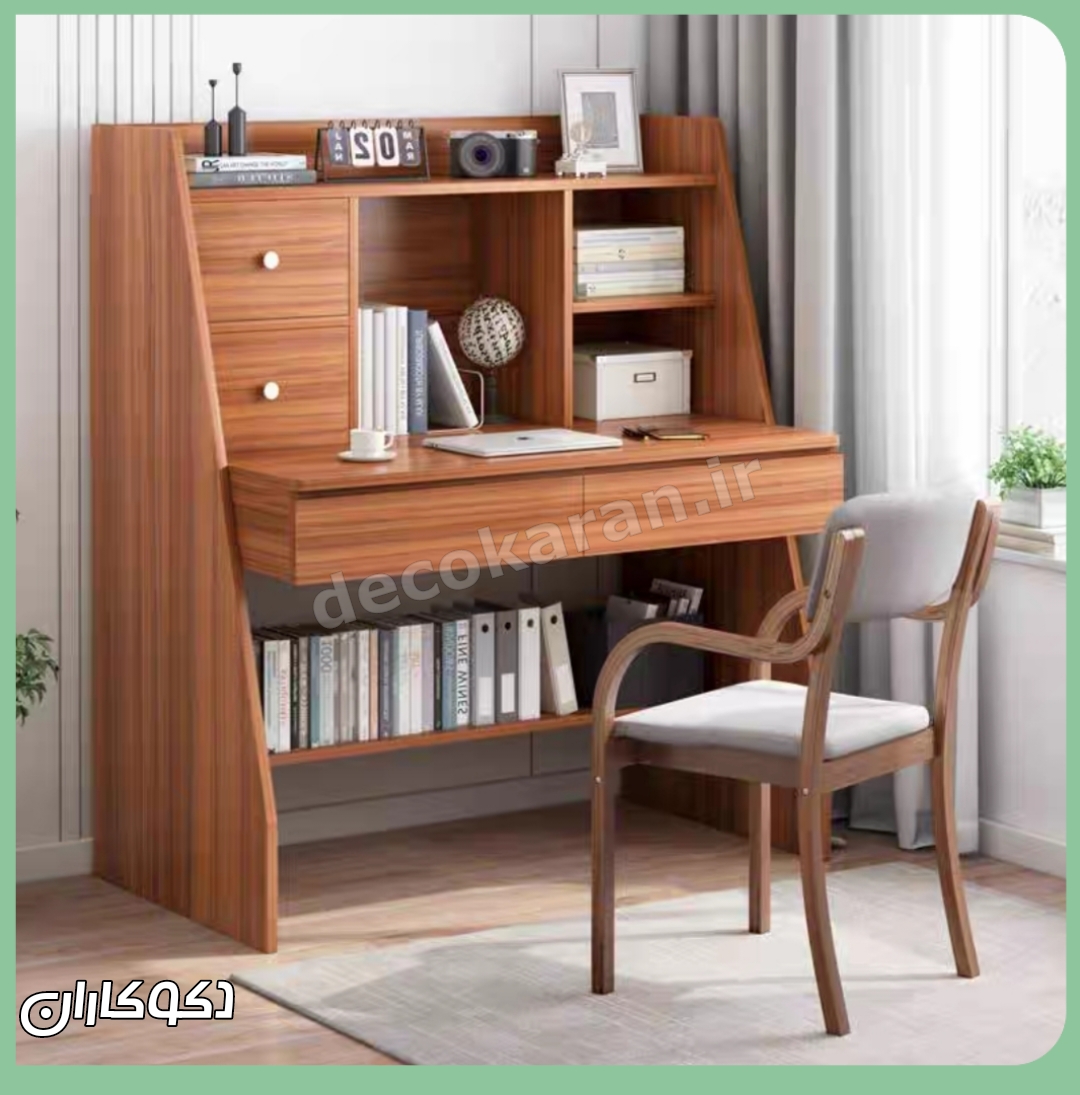 جزئیات میز تحریر MT131 با رنگ چوب روشن و کشو سفید