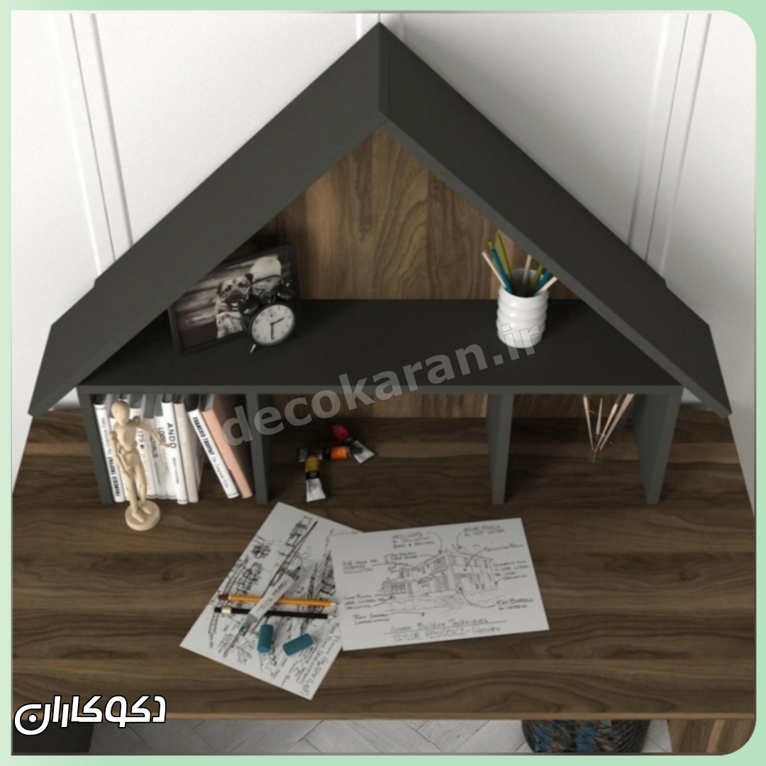 میز تحریر MT134 دکوکاران با طراحی خانه‌ای و شلف کتابخانه