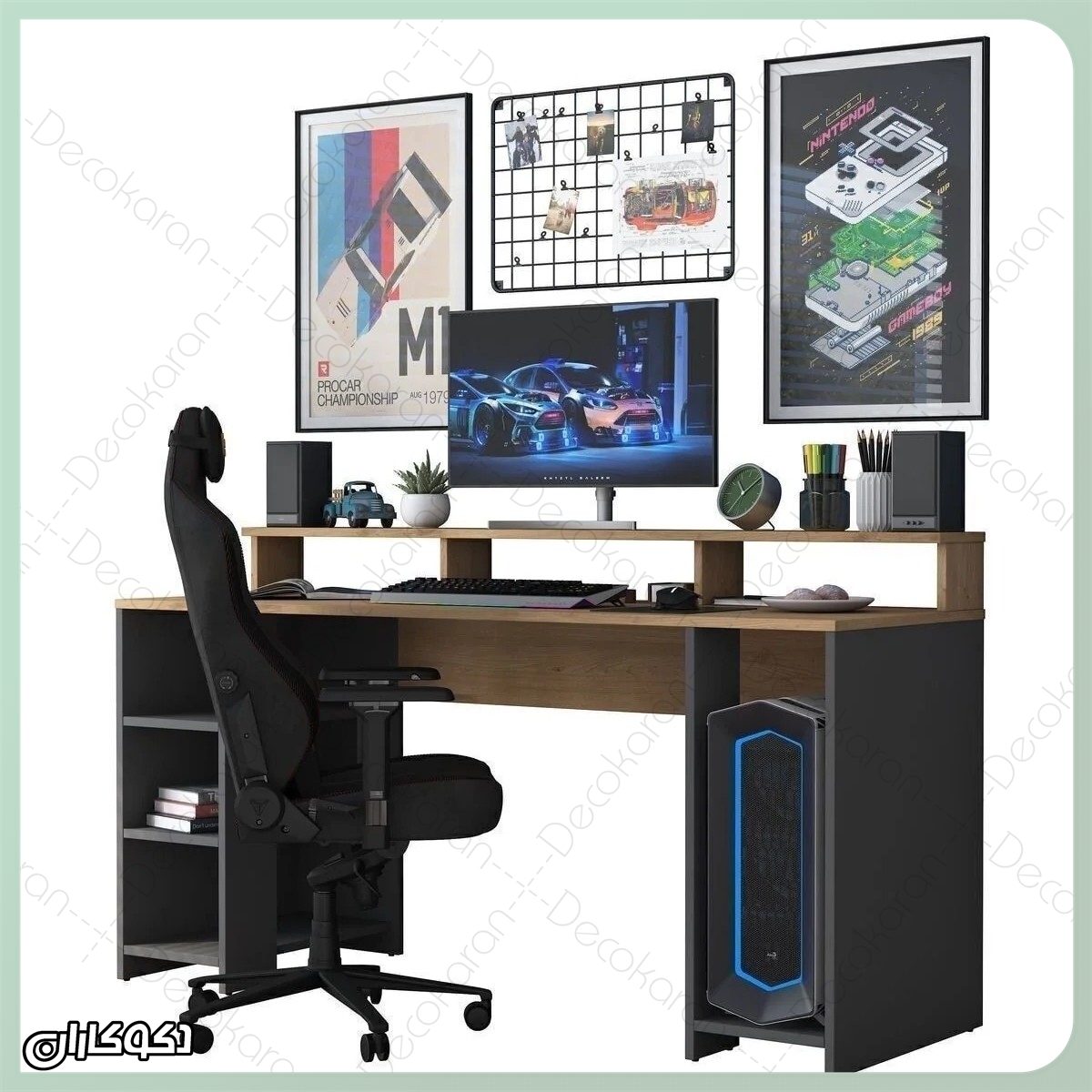 میز گیمینگ MT143 مناسب اتاق گیمینگ و دانشجویی با جای کیس و شلفهای کاربردی