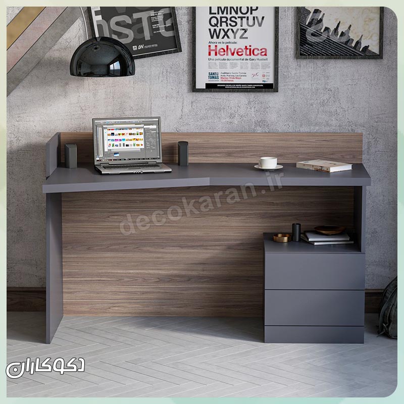 نمای کامل میز تحریر کتابخانه دار مدل MT120 دکوکاران در یک فضای مدرن