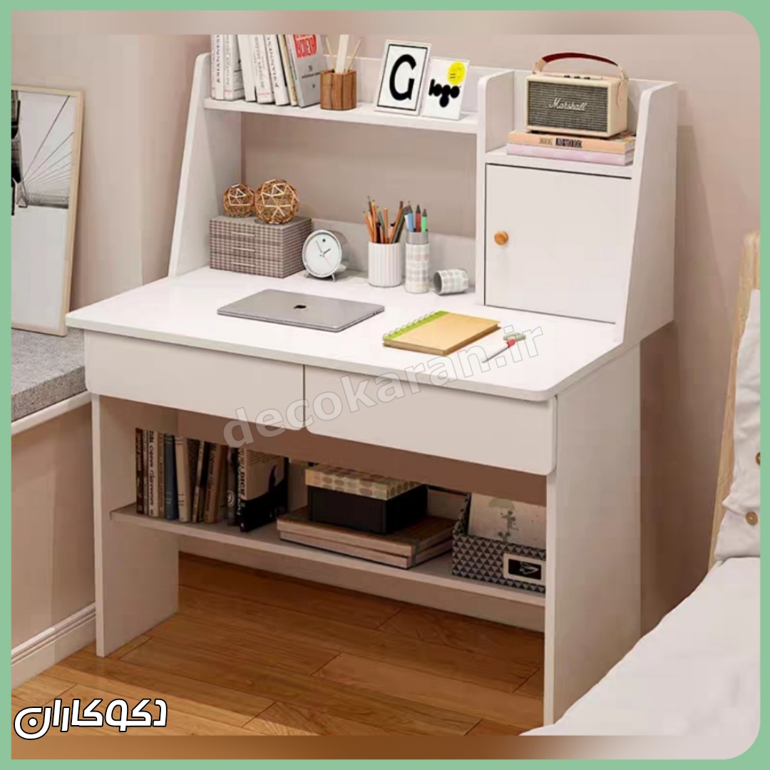 میز تحریر کنج mt129 با شلف کتابخانه و قابلیت سفارشی‌سازی رنگ
