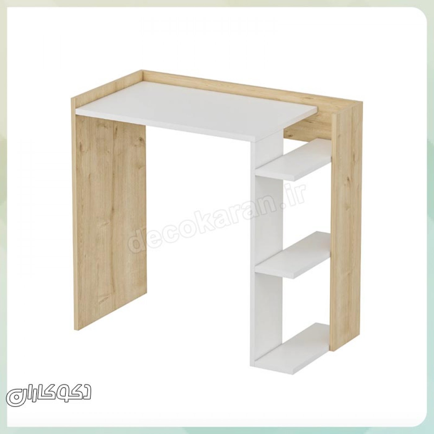 نمای کامل میز تحریر کتابخانه دار مدل mt121 با ترکیب رنگ چوب و سفید