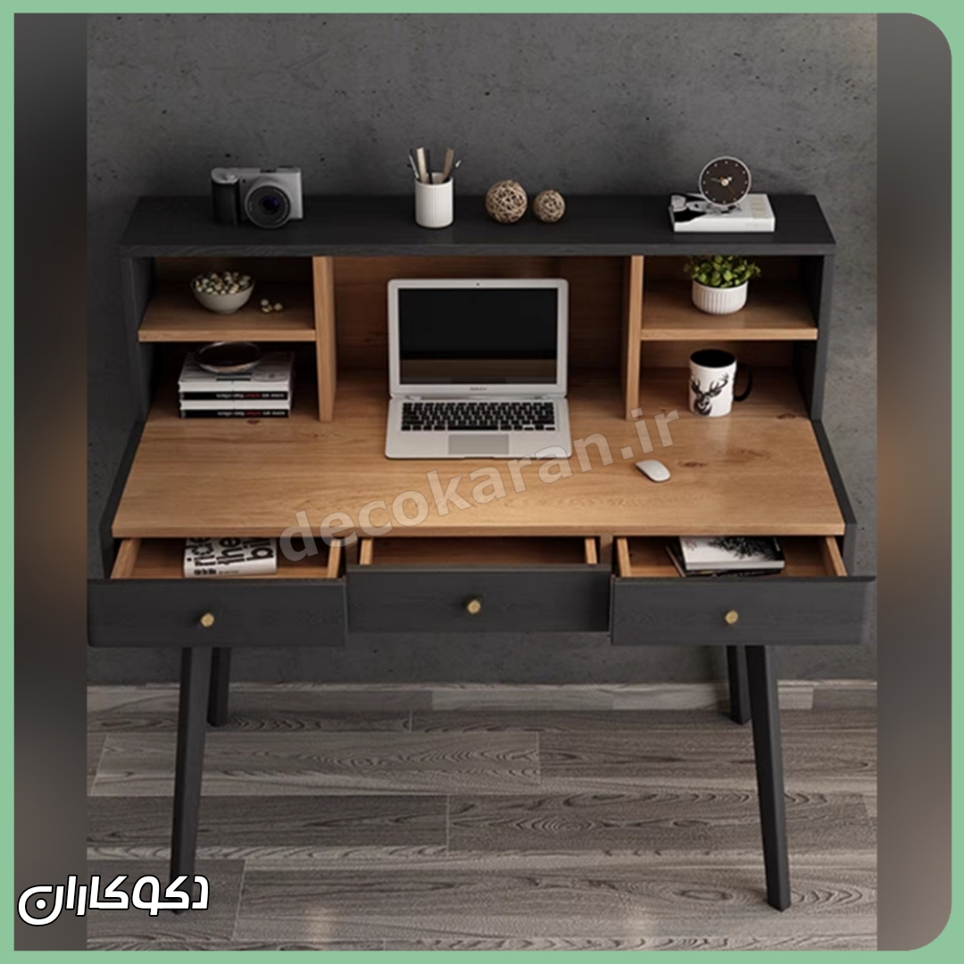 کشوهای جادار میز تحریر کتابخانه دار mt126 که برای نظم دهی به وسایل مطالعه و کار طراحی شده‌اند
