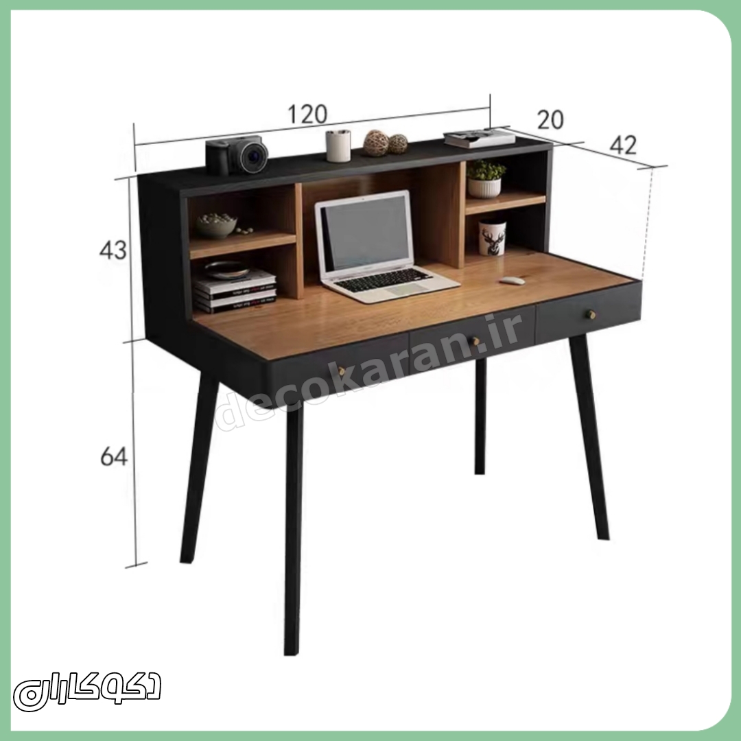 نقشه ابعاد و اندازه‌های دقیق میز تحریر و کار مدرن مدل mt126 شامل طول، عرض و ارتفاع بخش‌های مختلف