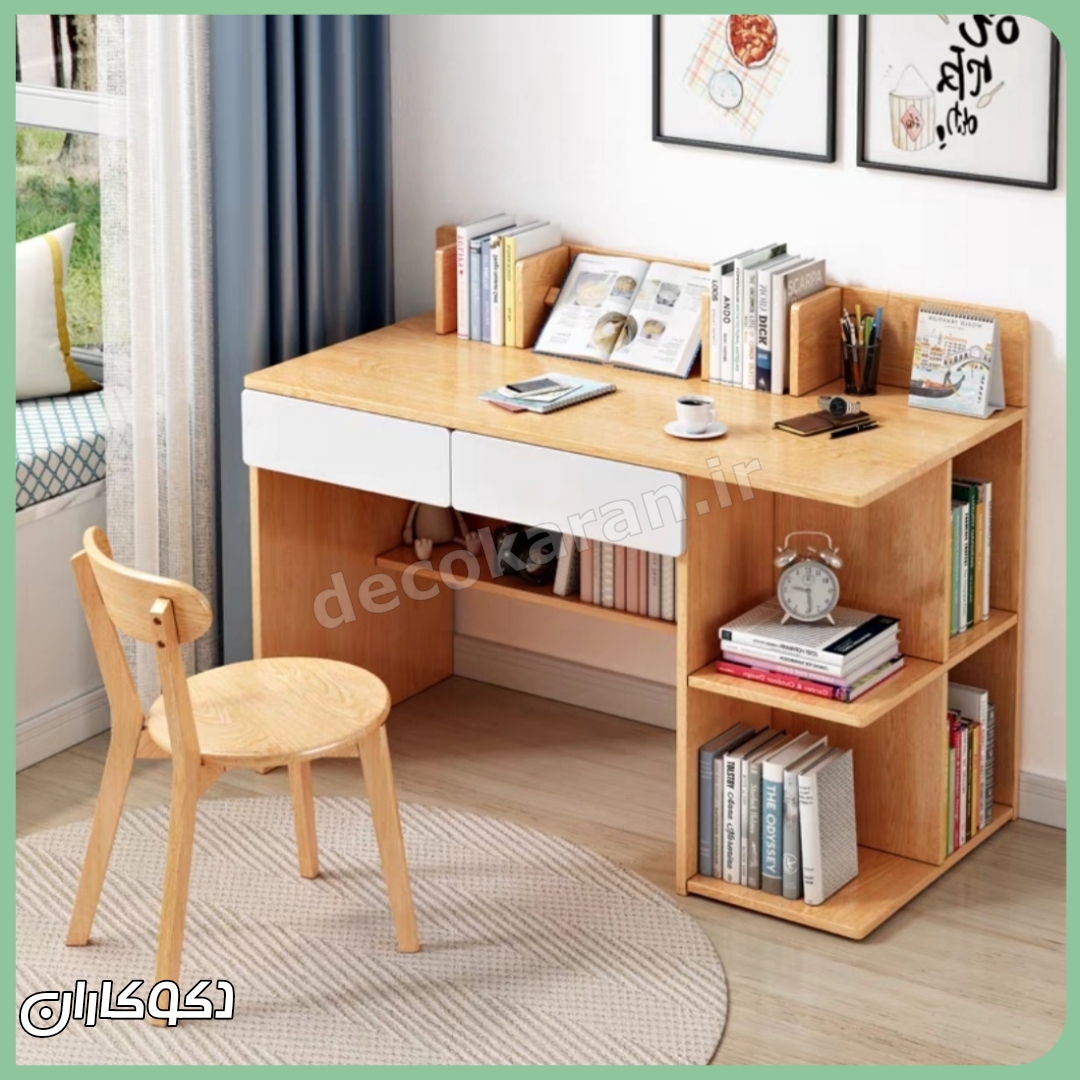 میز تحریر کنج mt130 دکوکاران در سناریوی اتاق مطالعه شیک و آرام با نور طبیعی